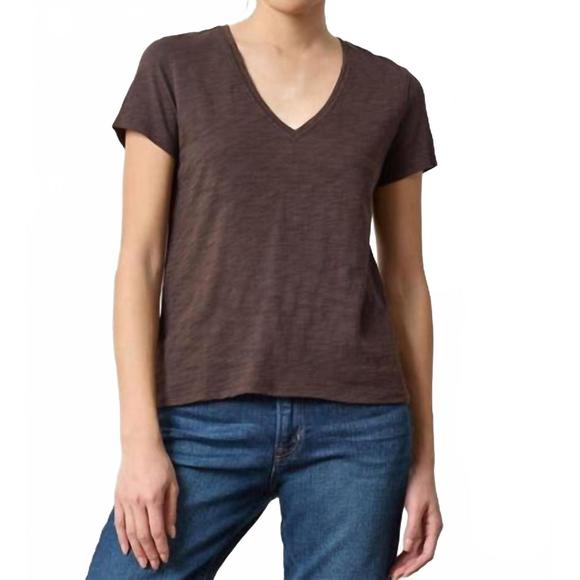 NEW LILLA P short sleeve back seam v-neck tee in espresso - Picture 1 of 2